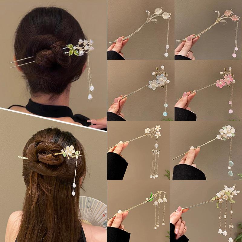 Vintage Chinese Flower Fringe Hair Sticks Fashionable Female Metal Hairpin Hair Stick Hairwear Hair Ornament Jewelry Accessories