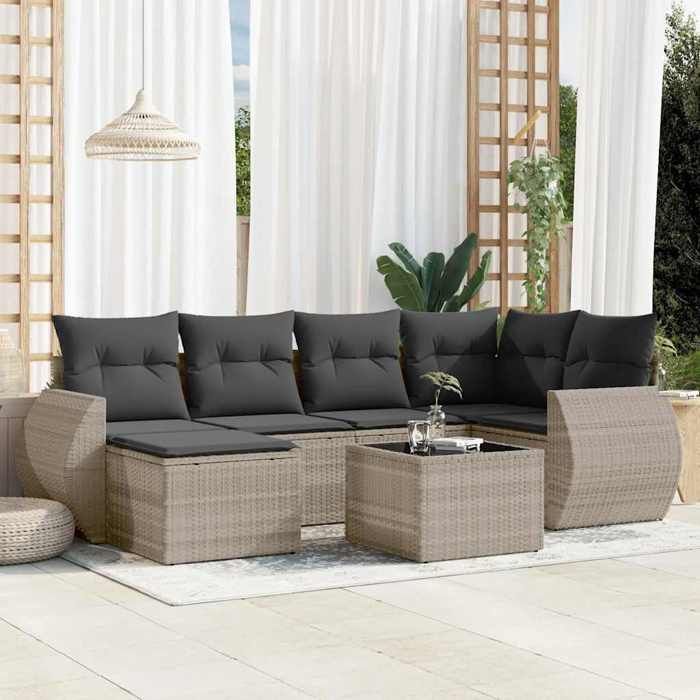 VidaXL Salon de Jardin avec Coussins 7 pcs, Canapés avec Dossier, Ensemble de Meubles, Mobilier de Terrasse Patio, Gris 3221671