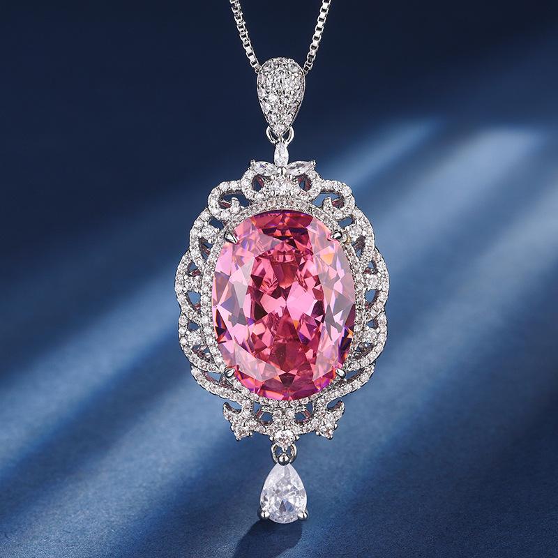 Jewelry Copper Bottom Gold-Plated Simulation Color Treasure Fashion Retro Pendant Necklace Big Dan Shape Main Stone 15 * 20