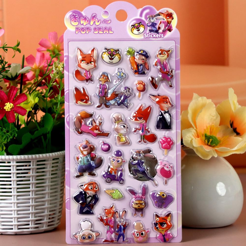 Honlackfu 3D Puffy 3D Puffy Zootopia Set of Stylish Decorative Stickers for Birthday Craft Cell Phone Stickers, Stickers, 4, Girls, Christmas, Gift,