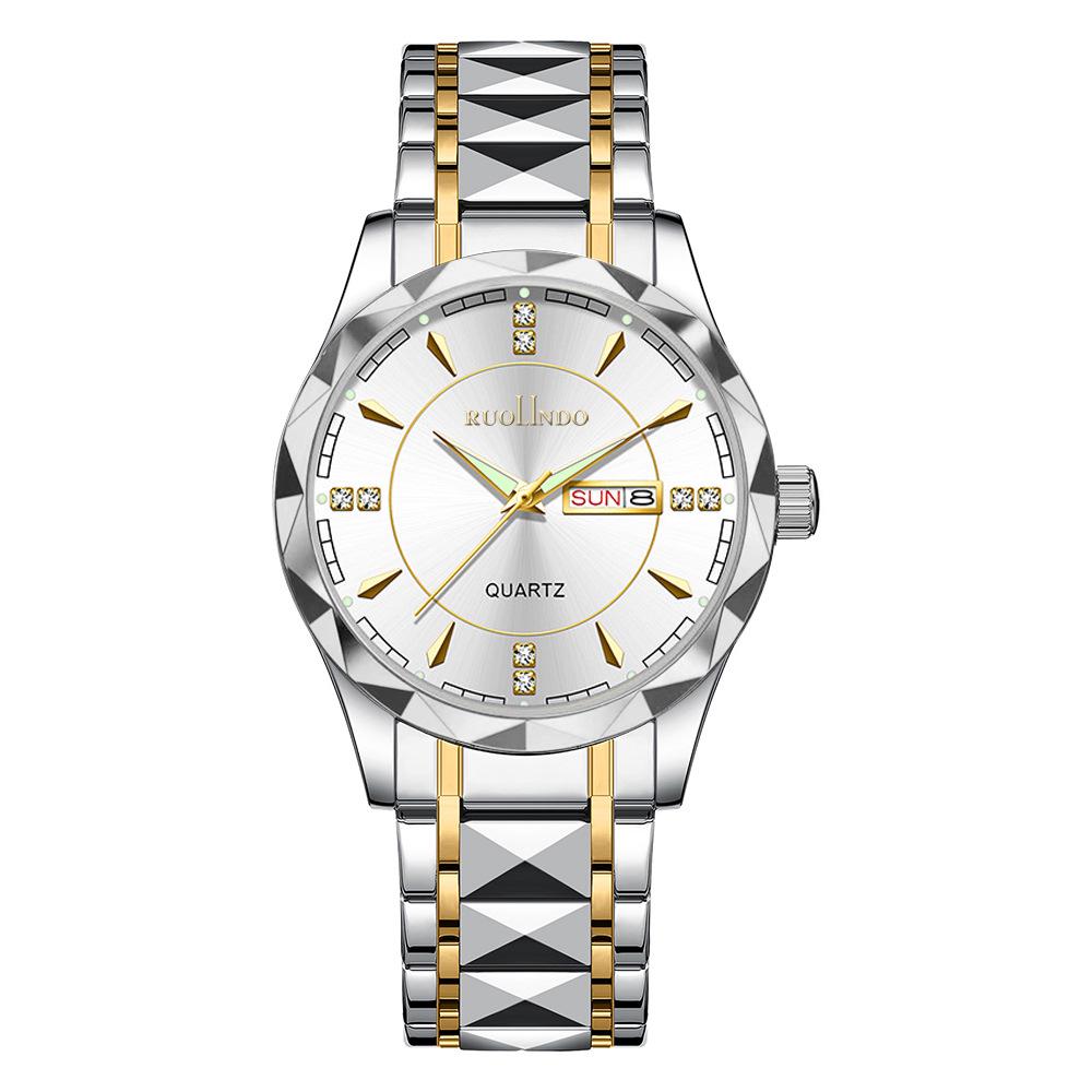 Niche Luminous Waterproof Men's Quartz Watch with Double Calendar and High-End Steel Band