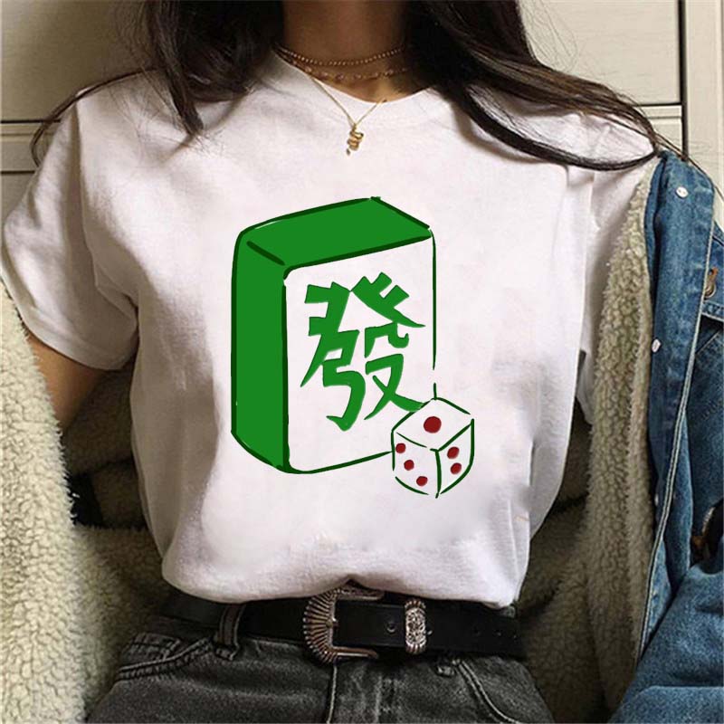 Dámské kreslené tričko Mahjong s potiskem Harajuku Letní trička Ležérní kulatý výstřih Krátký rukáv Topy Tričko Vtipné oblečení Žena