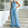 Women's Halter Neck Jumpsuit, Sleeveless Casual Wide Leg Rompers, Summer High Waist One Piece Outfits with Pockets