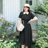 Large Size Women's Clothing Contrasting Color Polo Collar Dress, Summer New Waist and Age-reducing Medium and Long Dress 222191