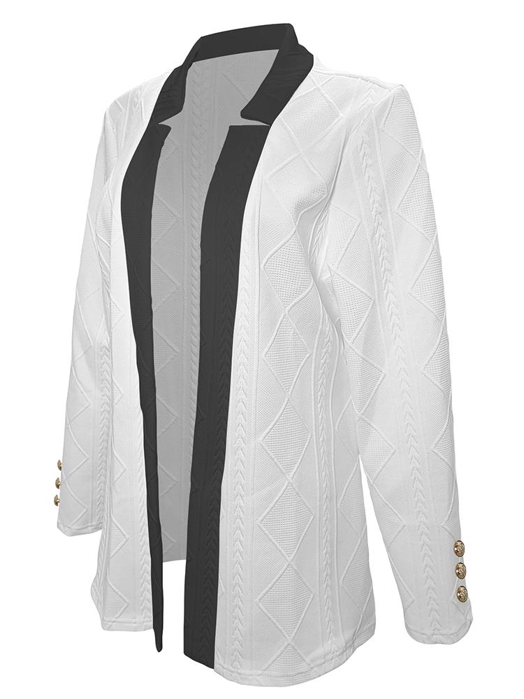 Fashionable Women's Clothing Solid Color Dual Tone Textured Long Sleeved Cardigan Jacket Cufflink Suit