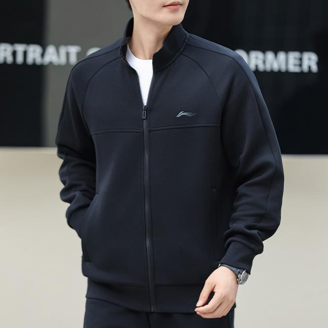 Futter Sport Lifestyle Serie Einfarbig Reißverschluss Lässig Atmungsaktiv Stehkragen Jacke Herrenjacken Schwarz AWDU905-1