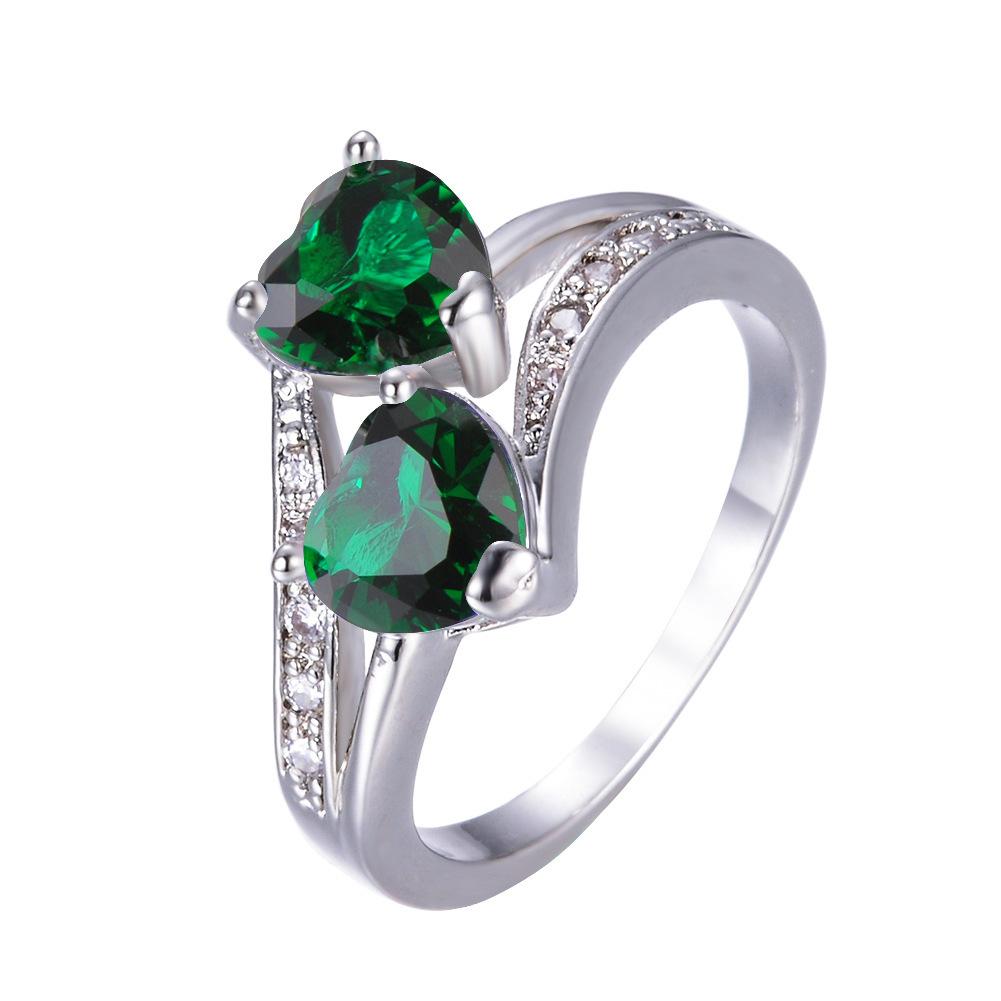 European and American Popular Color Double Heart-shaped Zircon Ring for Women Double Heart Inlaid Zircon Ring