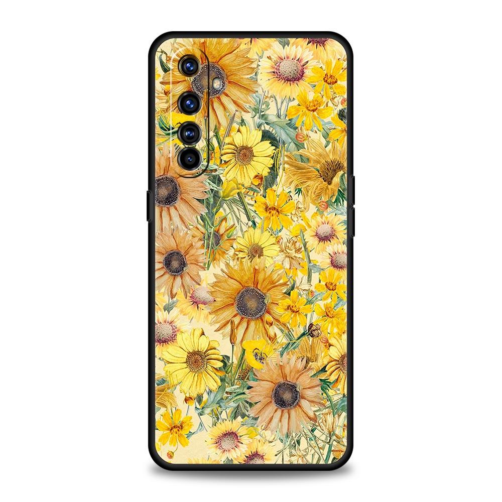Soft TPU Case For Realme C67 C63 C55 C53 C25 C21 10 11 12 13 GT 2 3 5 Pro Plus 5G Phone Cover Summer Sunflower Floral Flower Bag