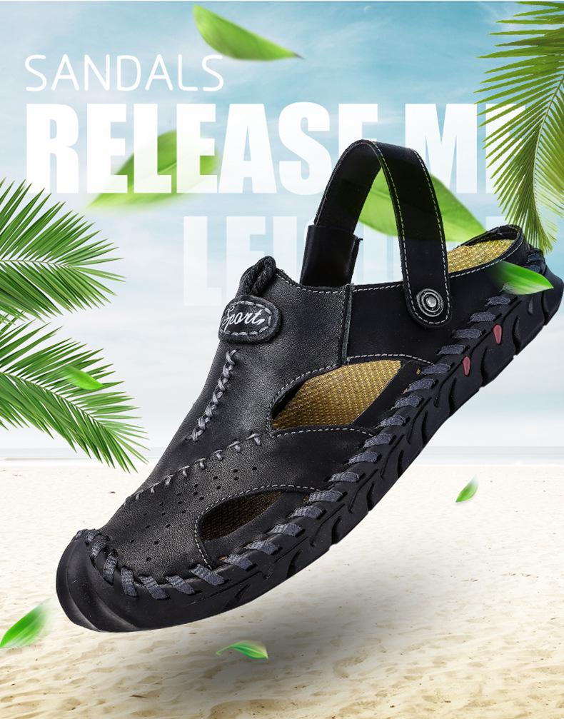 2022 Letnie oddychające skórzane sandały casualowe z zamkniętymi palcami