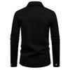 Men's Casual Solid-color Long-sleeved Shirt, Men's Slanted Front Button-down Lapel Shirt