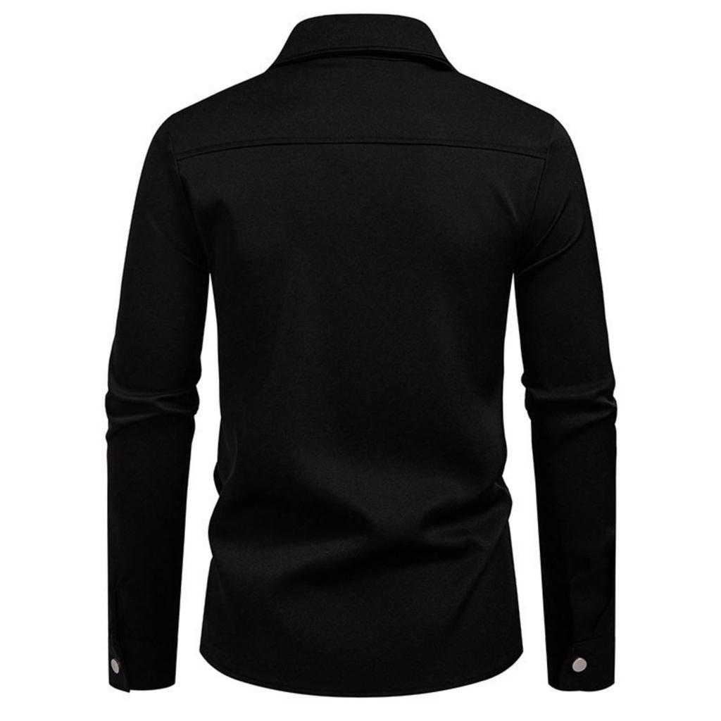 Men's Casual Solid-color Long-sleeved Shirt, Men's Slanted Front Button-down Lapel Shirt