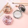 Rose Folding Round Handheld Makeup Mirror - Portable Single-Sided Vanity Mirror