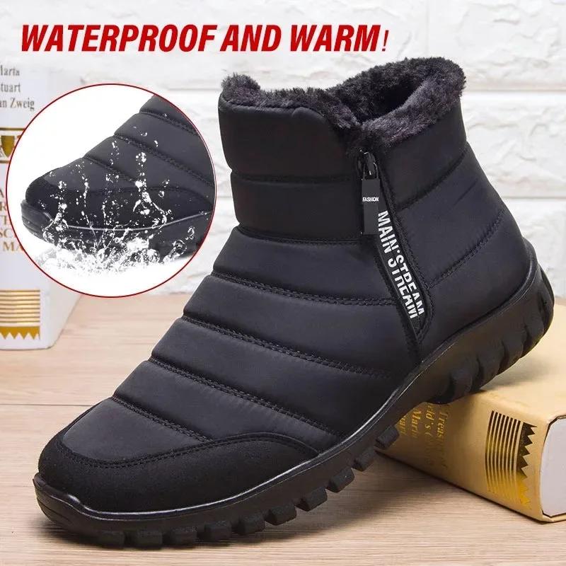 Mode Männer Knöchel Schnee Stiefel Wasserdichte Rutschfeste Schuhe für Männer Casual Warm Halten Plüsch Plus Größe Paar Schuhe Chaussure Homme 2024