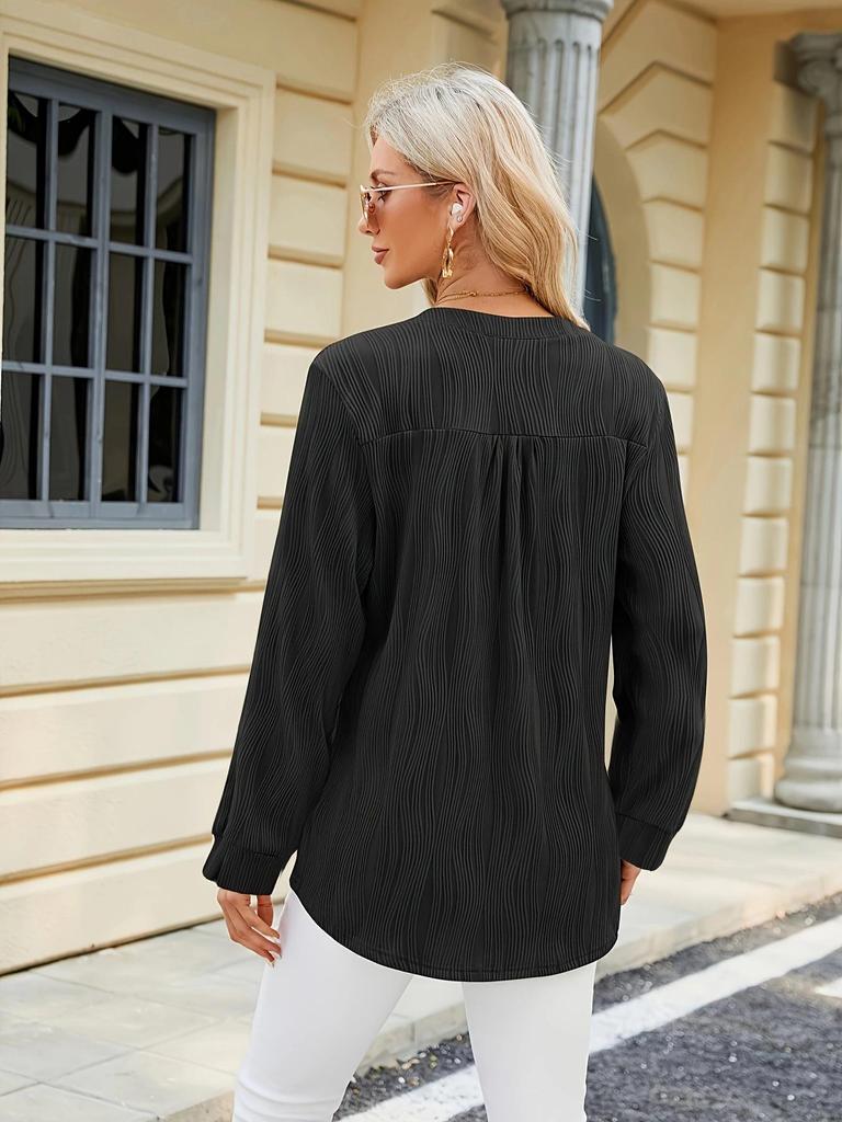 2024 Spring/Summer Women's Solid Color V-Neck Button Casual Shirt