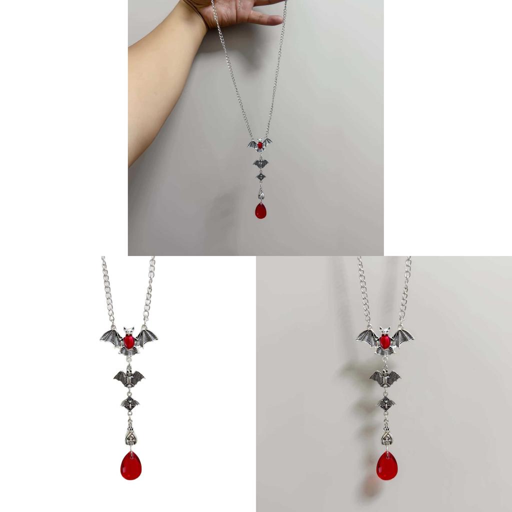 Gothic Bat Red Water Drop Pendant Necklace With Alloy Chain For Men Women