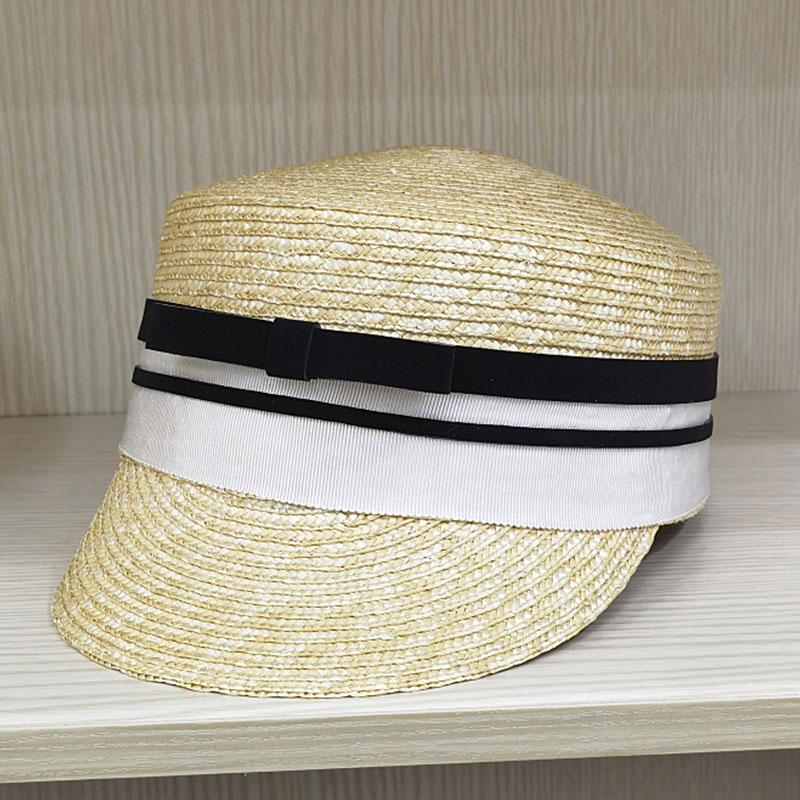 

Luxury Designer Flat Top Straw Hat Women Breathable Summer Cap Bowknot Military Cadet Army Cap Garden DerbyTravel Beach Hat чорний
