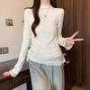 2026 Korean Style Lace High-Neck Long Sleeve T-shirt - Casual, Versatile Base Layer for Spring & Autumn