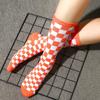 Cotton Sports Street Female Women Hosiery Checkered Socks Middle Tube Socks Korean Style Socks