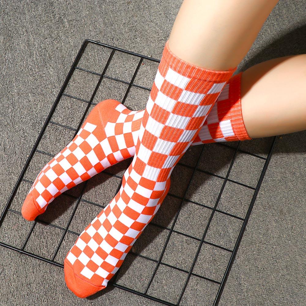 Cotton Sports Street Female Women Hosiery Checkered Socks Middle Tube Socks Korean Style Socks