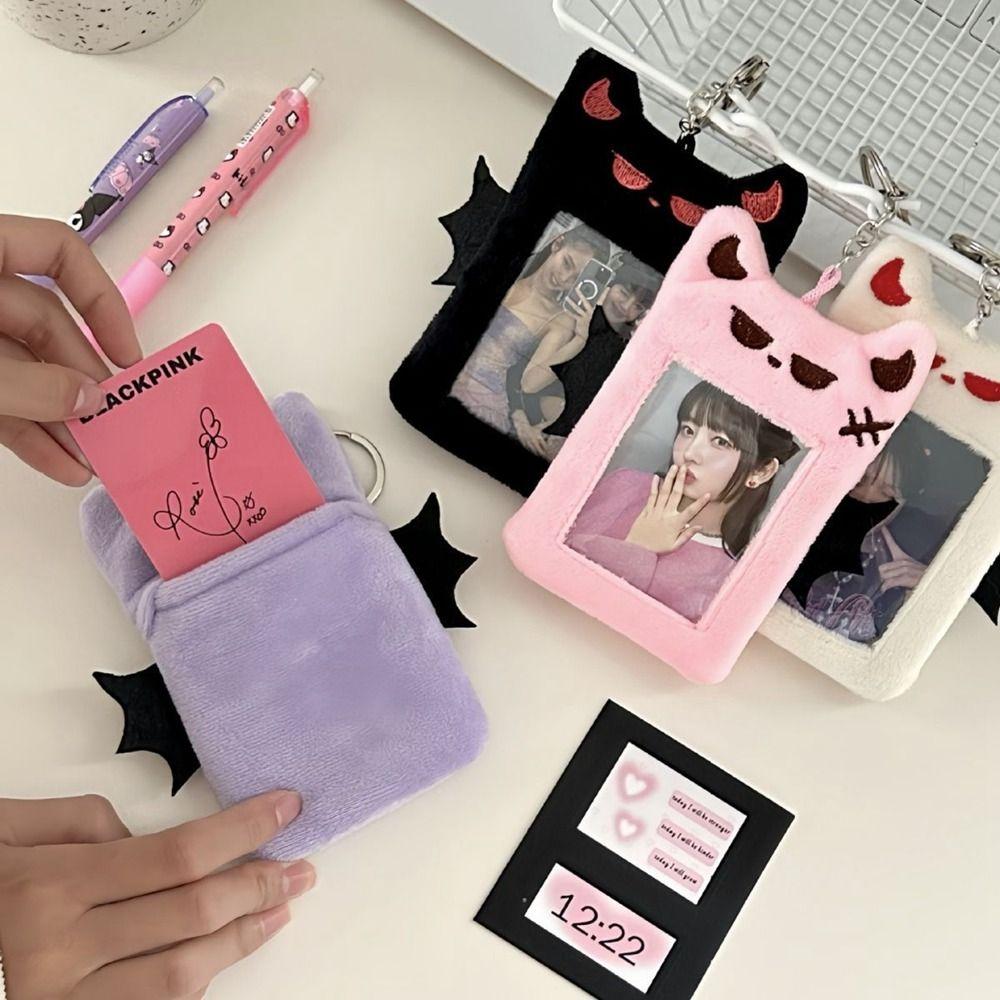 Bat Demon Cartoon Plush Photocard Holder Transparent Photo Protective Case Bus Card Holder  Outdoor