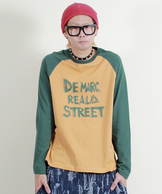 Deumakeu Text Raglan Color Block Long Sleeve T-Shirt Khaki & Mustard