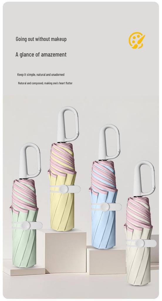 8-Rib Manual Buckle Safety Umbrella with Pink Edges, UV Protection, 3-Fold, for Female Students
