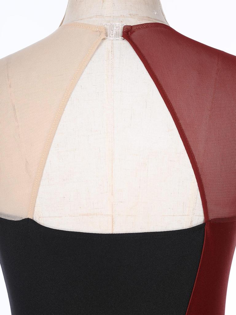 Dámský krasobruslařský kostým Třpytivé kamínky Barevný blok Bez rukávů Výřez na zádech Průsvitné síťované body