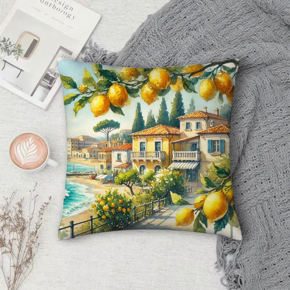 Refreshing Lemon - Themed Pillow Case Square Pillowcase Double-Sided Printing Short Plush Sofa Cushion Cover Bedroom
