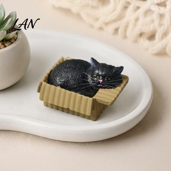 Waterproof Cat Statue Mini Ornaments, Simulation Express Carton with Resin Kitten Figurines, Cute Healing Desk Accessory Desktop Car Dashboard Decor,