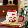 Neues Produkt mit Deckel Weihnachtsapfel Keramiktasse Hochwertiges Set Becher Souvenir Cartoon Niedlich Handbecher Geschenk