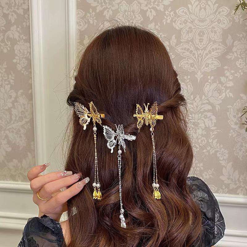 Moving Butterfly Tassel Hairpin Girl Retro Sweet Fairy Hairclips Side Clip Hair Tie Korean  Hair Accessories