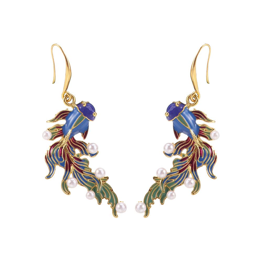 Unique Design Koi Fish-shaped Earrings Colored Fish Imitation Pearl Earrings  Daily Wear