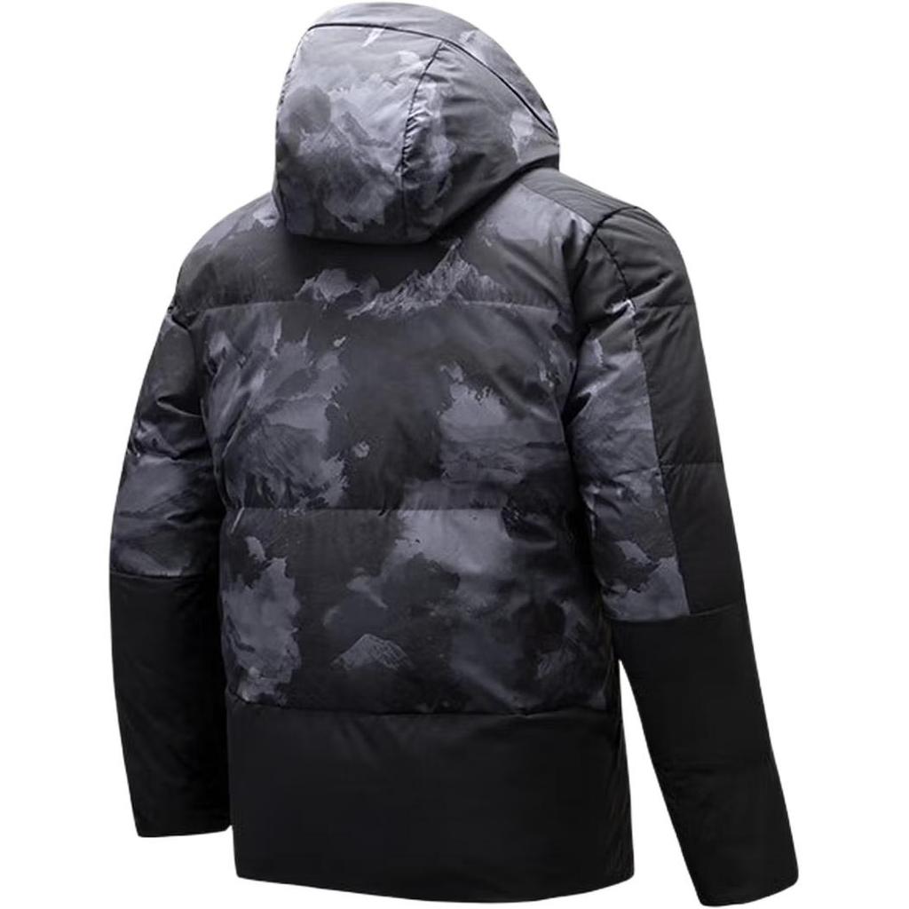 Anta Comfortable Casual Minimalist Color-Block Warm Hooded Down Jacket Men Outerwear Basic-Black All-Over-Print 152517915S-5