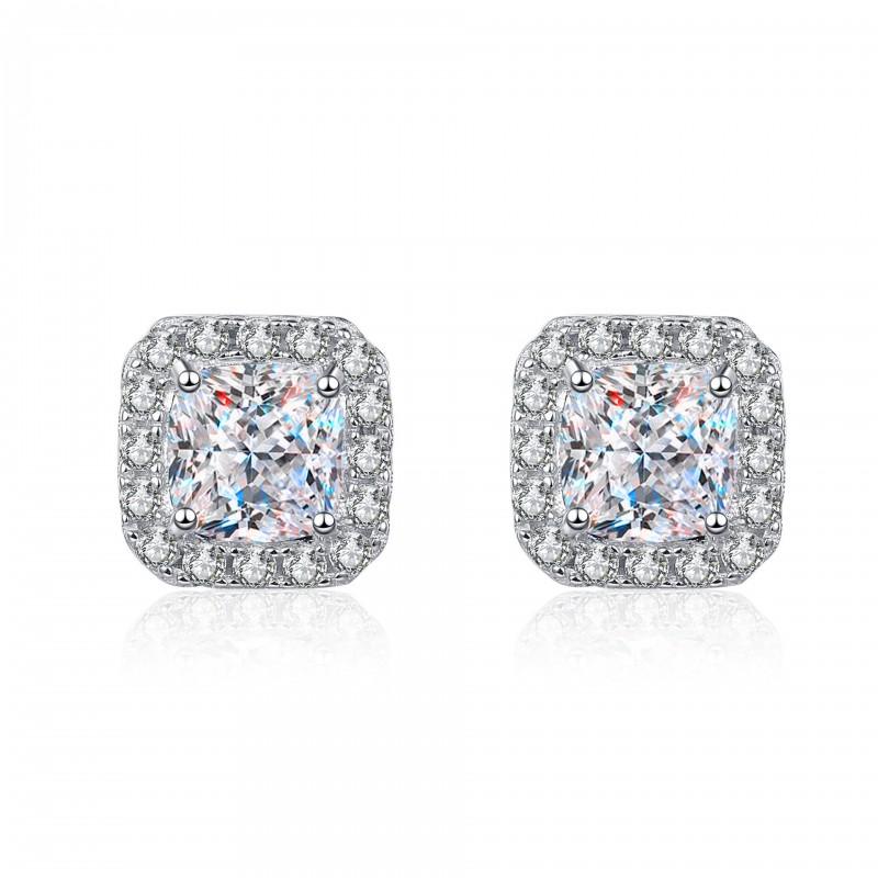 Geometric Square Moissanite Stud Earrings Women Sterling Hypoallergenic Fashion Jewelry