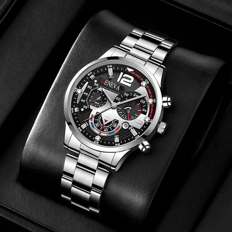 Men's Stainless Steel Business Wristwatch with Calendar and Quartz Movement