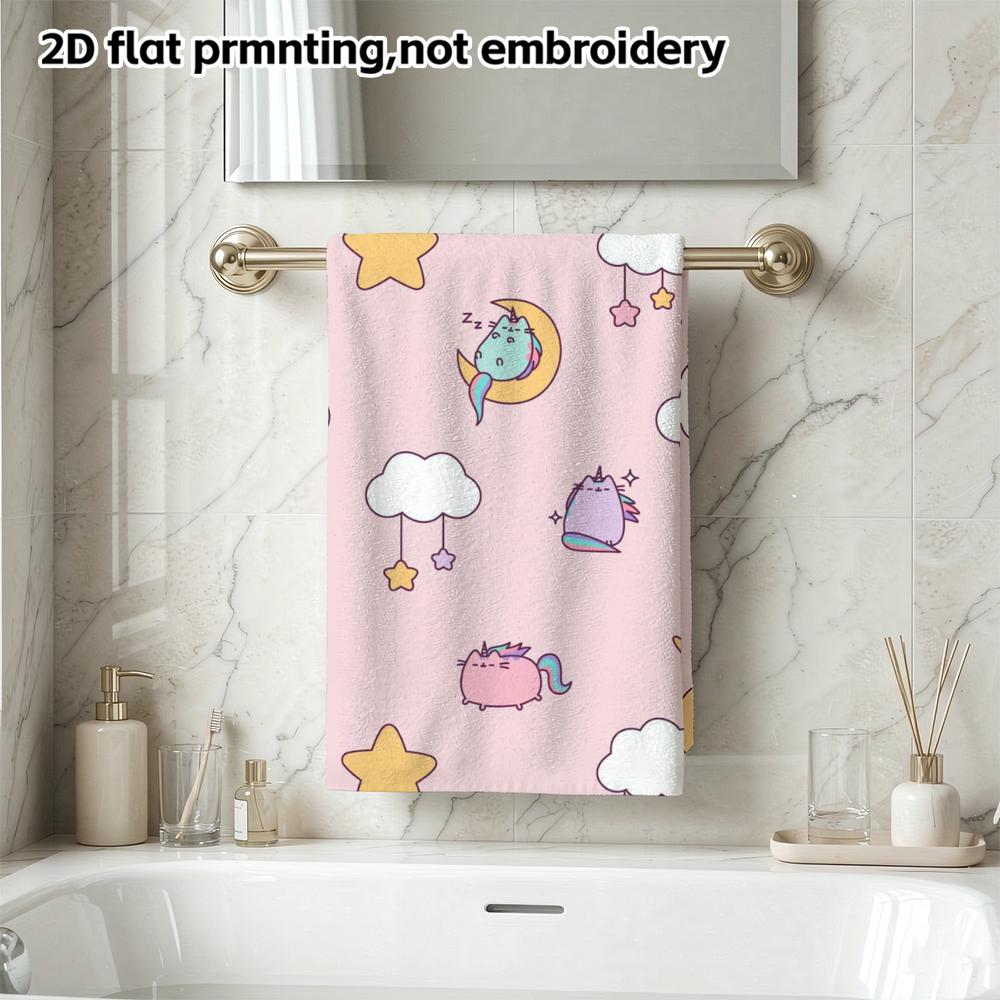 Unicorn Cat Pattern Bath Towel, Cute Absorbent Daily Use Towel