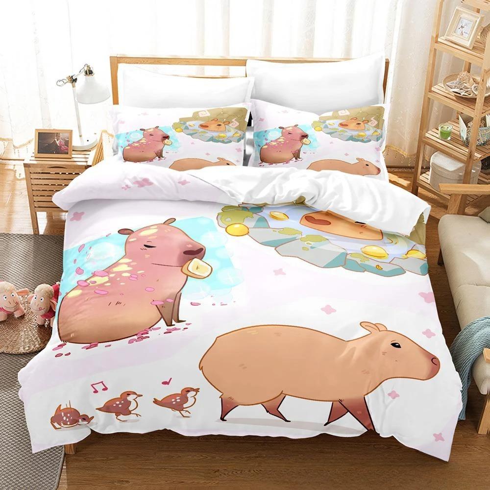 Kawaii Capybaras Sengetøy Sett Enkelt Twin Full Queen King Size Sengesett Aldult Barn Soverom Dynetrekk Sett 3D sengetøy sett