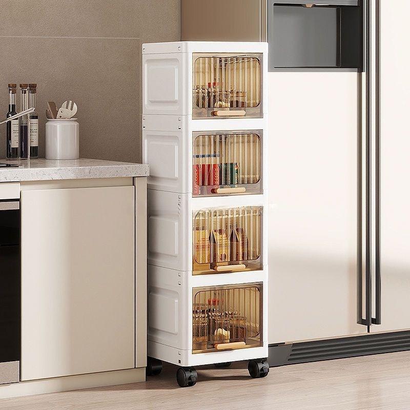 Flip-Up Seam Narrow Storage Cabinet for Kitchen, Bathroom, or Living Room