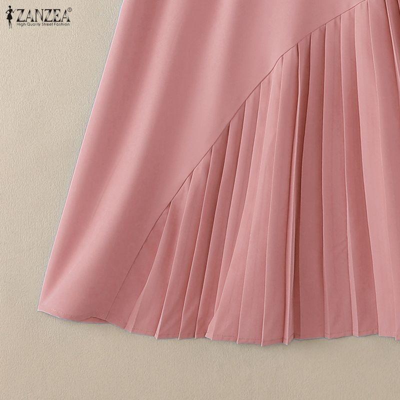 ZANZEA Abito casual da donna a maniche corte con scollo a V tinta unita