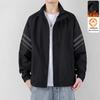 Men's Plus Velvet Stand Collar Baseball Jacket - Autumn/Winter, Loose Fit, Solid Color