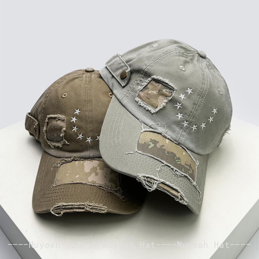 And Women Niche Style Patchwork Embroidered Stars Baseball Caps Sun Protection Personalized All-Match Street Style Peaked Hats Fashion Broken Ins