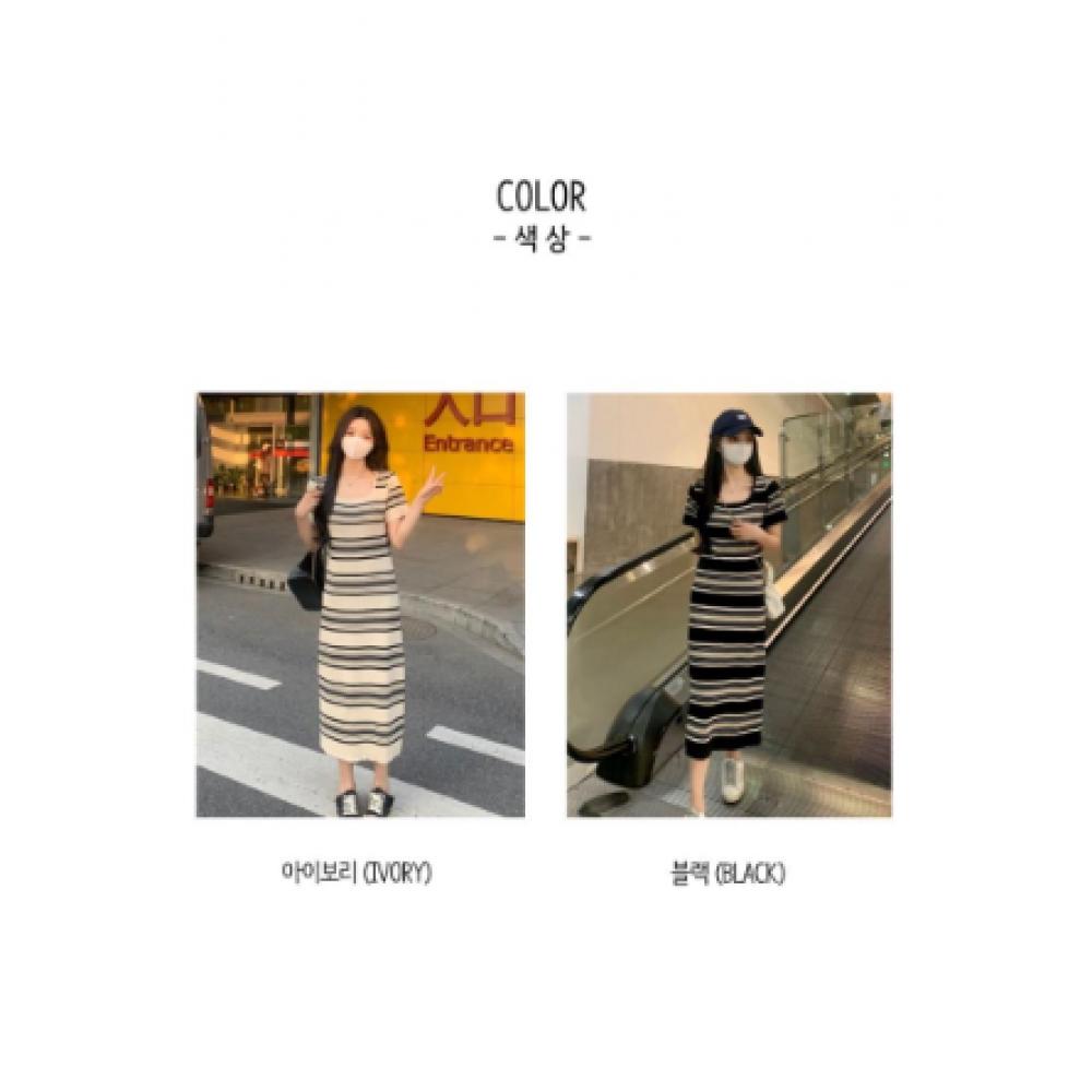 Shop Women Square Neck Striped Knit Long Dress Won Wdr Wfi73gw