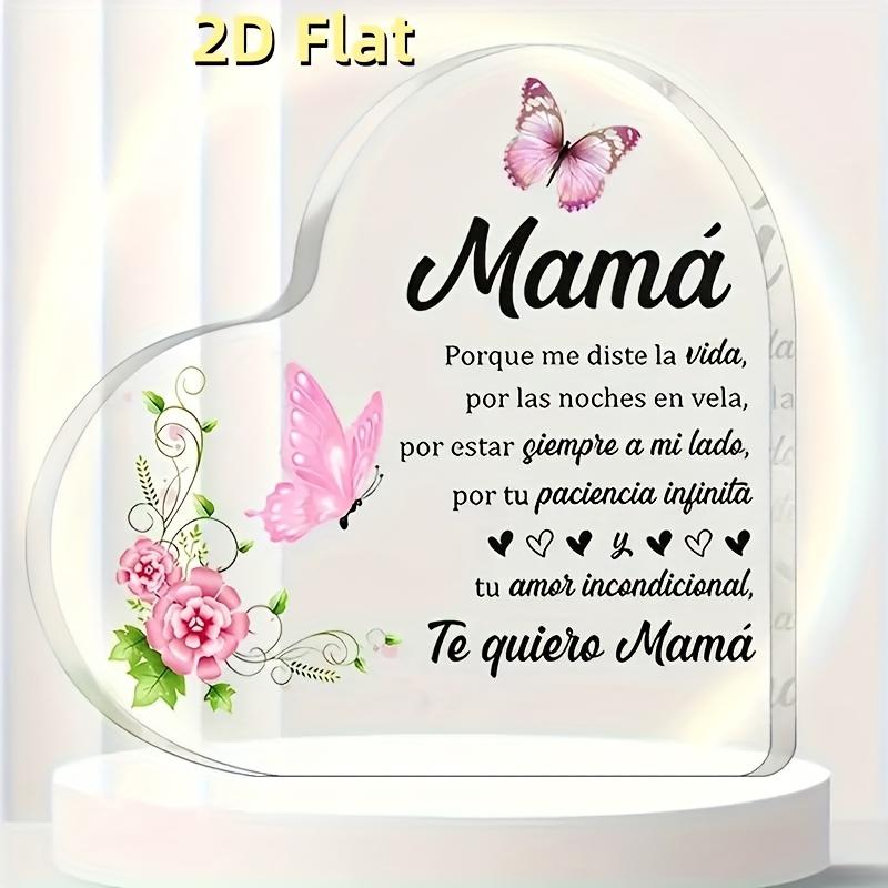 2D Flat, 1pc Heart Shaped Acrylic Plaque for Mom - 3.9x3.9 Inches, "Mom" Engraved with Floral and Butterfly Patterns, Perfect Mother'S Day Gift from D