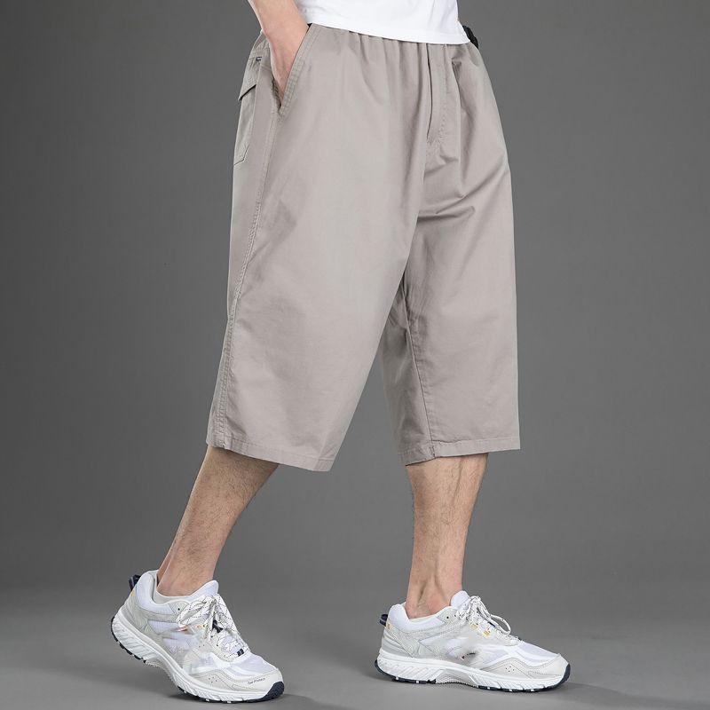 Letní sportovní zkrácené kalhoty Pánské volné šortky Velká velikost Kalhoty se širokými nohavicemi Ležérní tenké 7/8 kalhoty Elastický pas Velká velikost