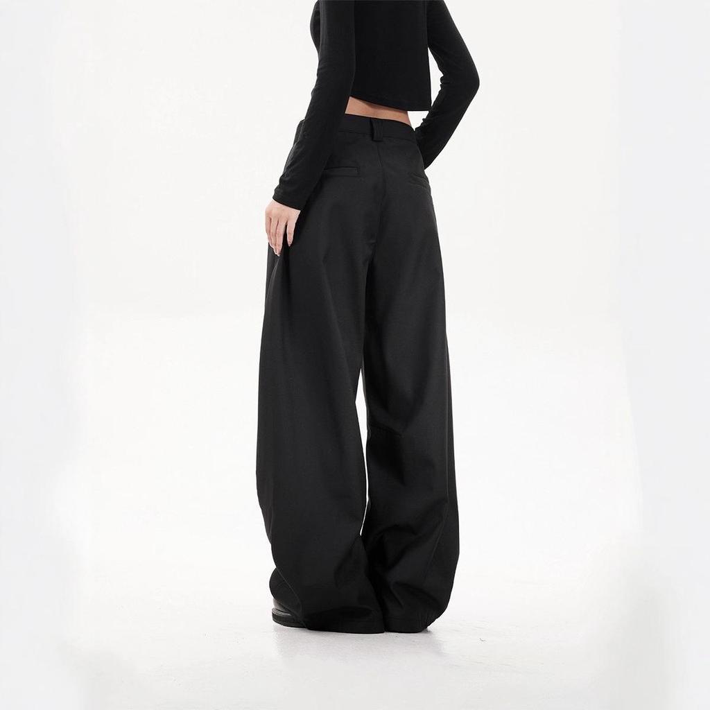 Unisex Schwarze Scimitar Weitbeinige Retro Anzughose – Locker, Gerades Bein, Hochwertig, Bodenlang, Freizeitkleidung