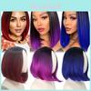 Fashion Short Straight Wig With Middle Part For Women Black Red Gradient For Daily Wear