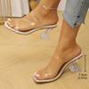 Women Heel Slippers Summer New Fashion Square Toe Open Toe Pumps Sandals Fashion Versatile Transparent Strap Chunky High Heels