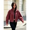Fashion Dusty Pink Long Sleeve Faux Suede Jackets Women Oversized Stand Collar Zip Up Casual Coat 2026 Autumn New Commute Outfit