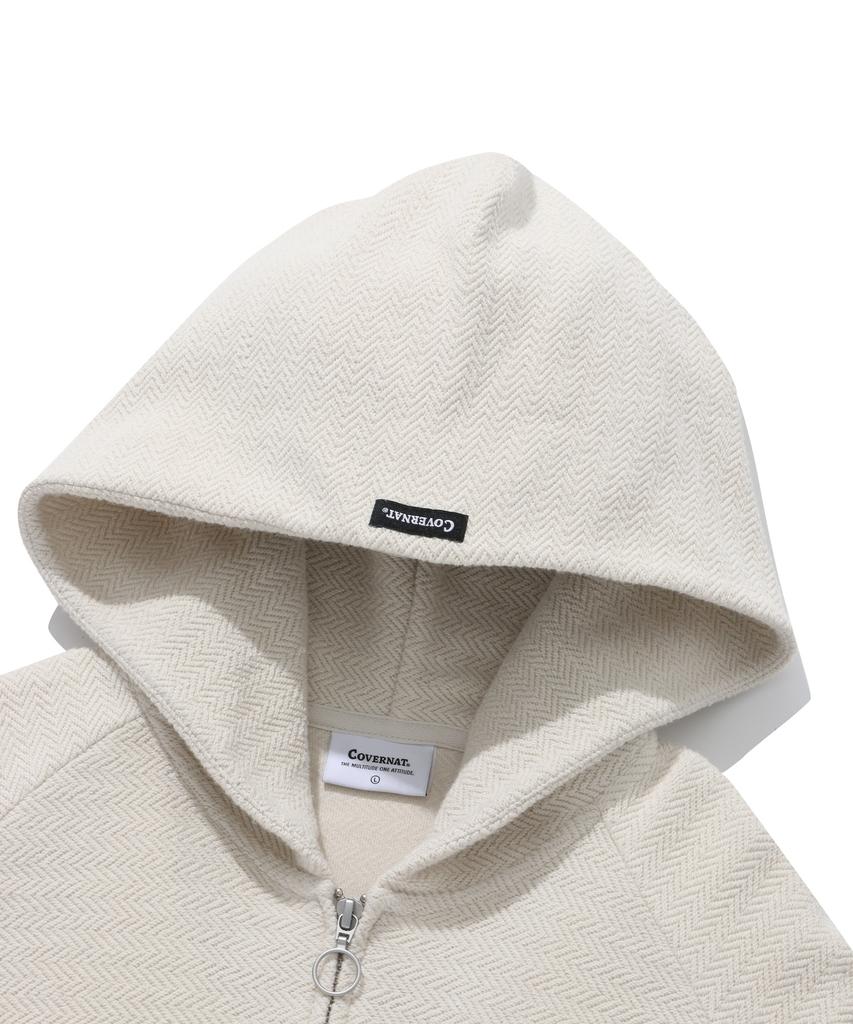 COVERNAT Herringbone Zip-Up Hoodie Oatmeal