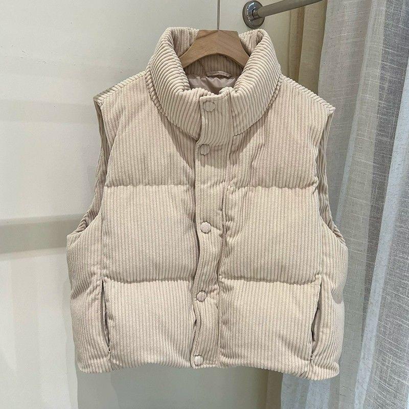 Corduroy spring autumn and winter new vest fashion stand-up collar loose short cotton vest outer wear vest